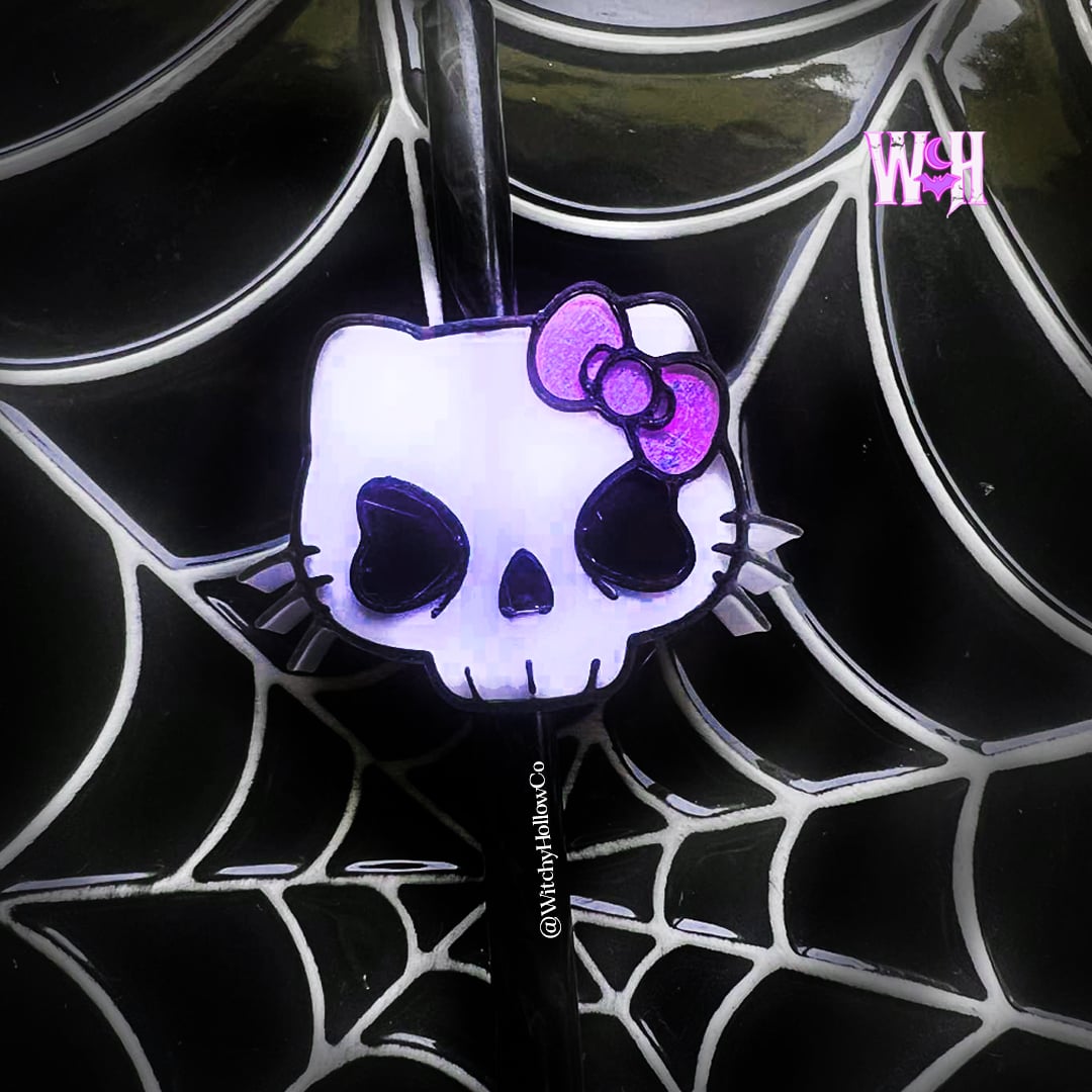 Skull Kitty Straw Toppers
