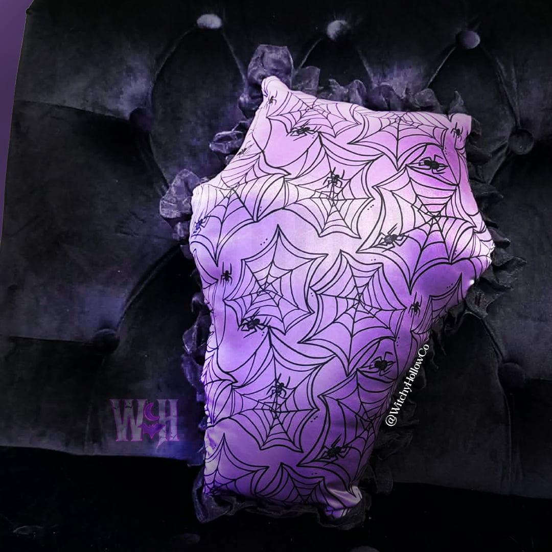 Purple Webs Coffin Pillow
