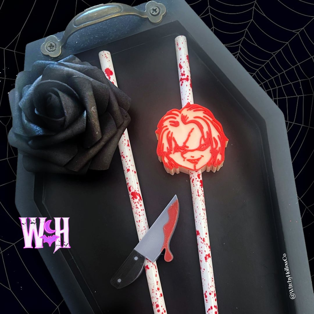 Chucky & knife Straw Toppers