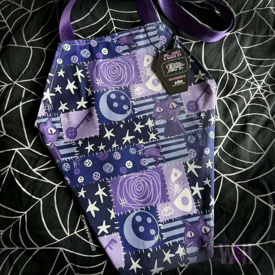 Twitchy Witchy Patches Coffin Tote