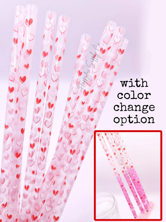 Hearts Color Change Straws- 10in